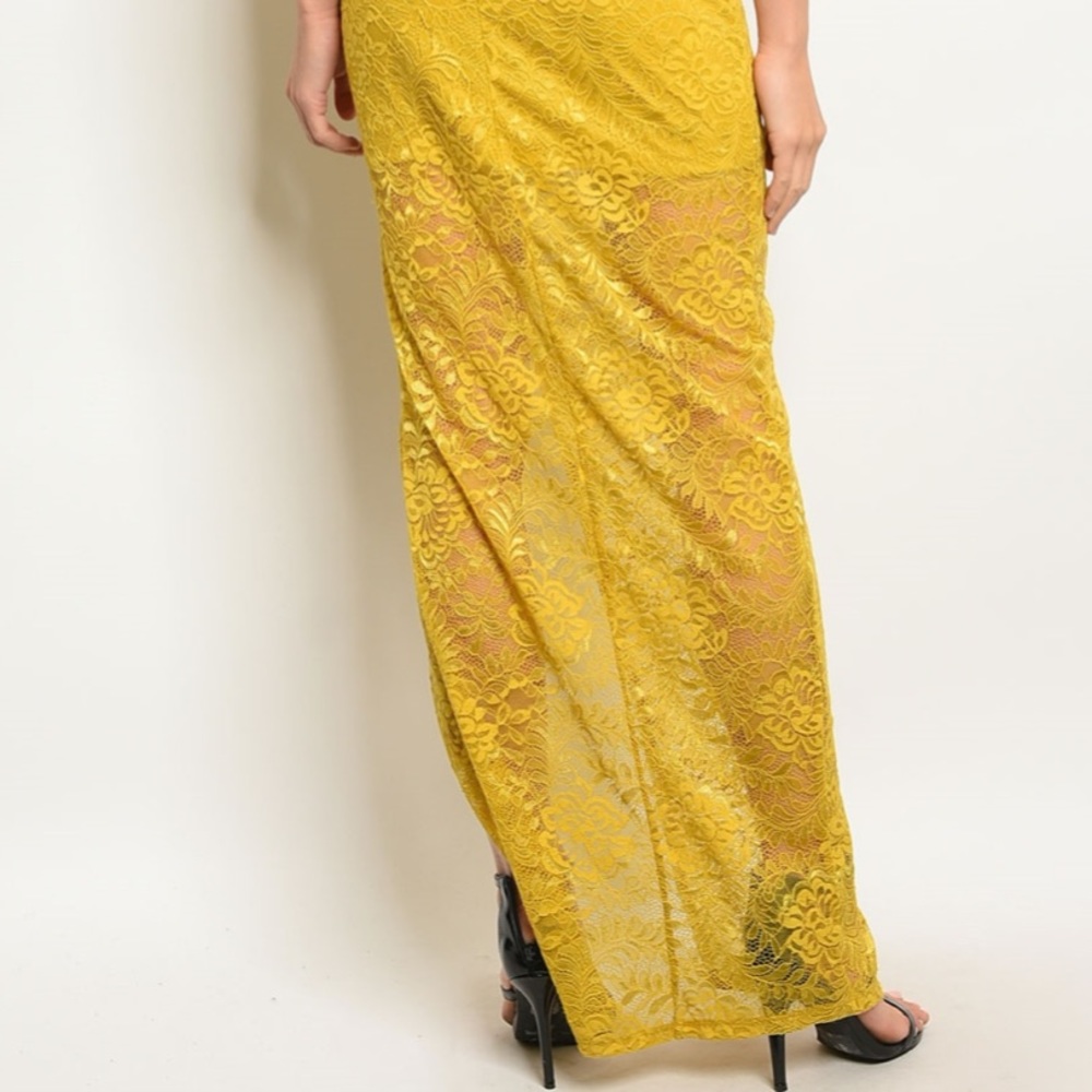 Brand New Strapless Yellow & Black Lace Maxi Dress - Picture 4 of 6